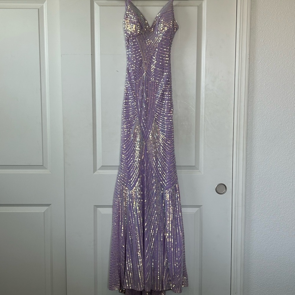 B Darlin Lavender Sequin Maxi Dress